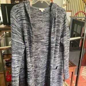 J Jill Purejill Blue Long knit cardigan sweater w/ hood size small